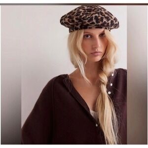 Free People Understated Leather Animal Print Beret